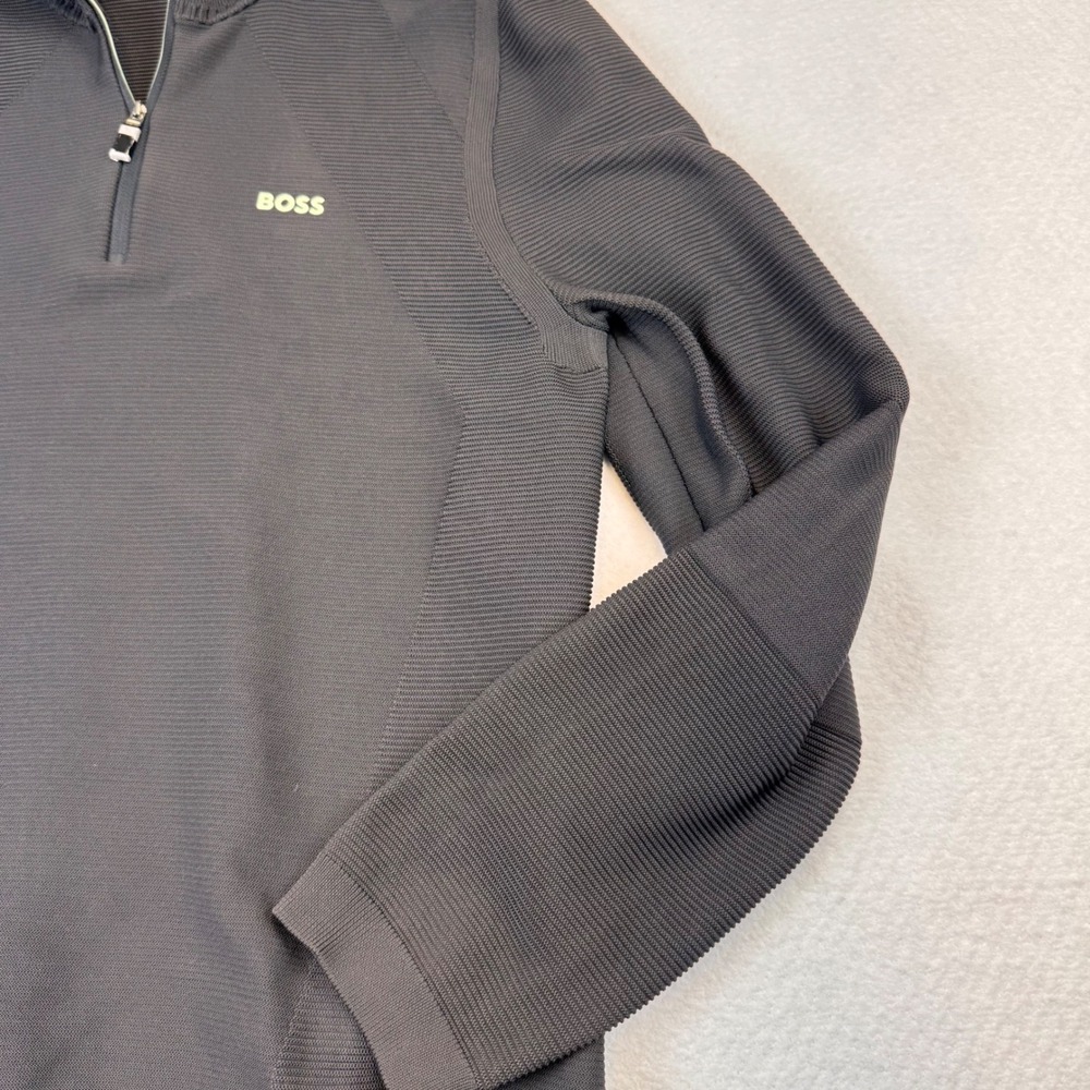 BOSS Hugo Boss Mens Quarter Zip Pullover Sweater Ribbed Texture Charcoal Gray L - Picture 7 of 9
